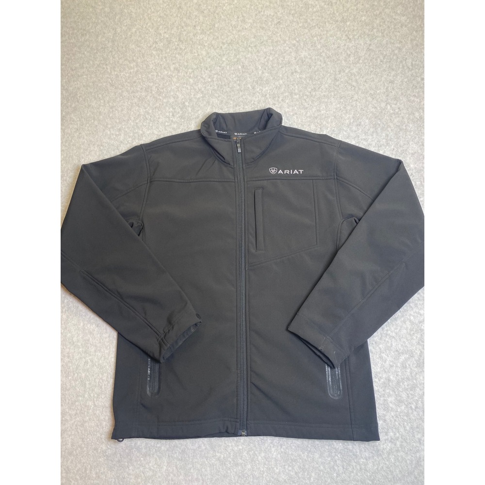 Ariat Mens Black Softshell Full Zip Jacket Fleece Lined Mock Neck Size Medium
